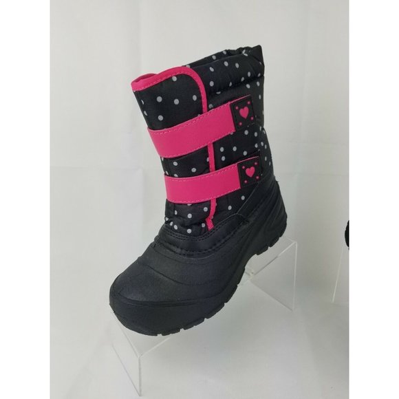 NEW WONDER NATION GIRLS WINTER  BOOTS BLACK Pink Polka Dot Hook and Loop 13-1 - Picture 7 of 10